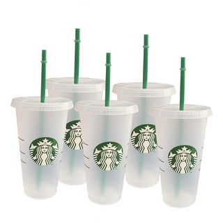 5Pcs Reusable Starbucks Cold Cups PlasticTransparent Tumbler with Lid Straw 24 oz