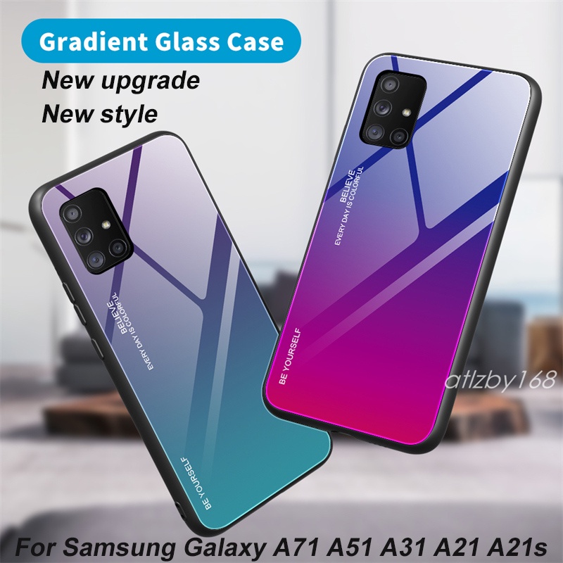 ปลอก-สำหรับ-samsung-galaxy-a71-a51-a31-a21-a21s-gradient-tempered-glass-back-cover-เคสโทรศัพท์กันกระแทก