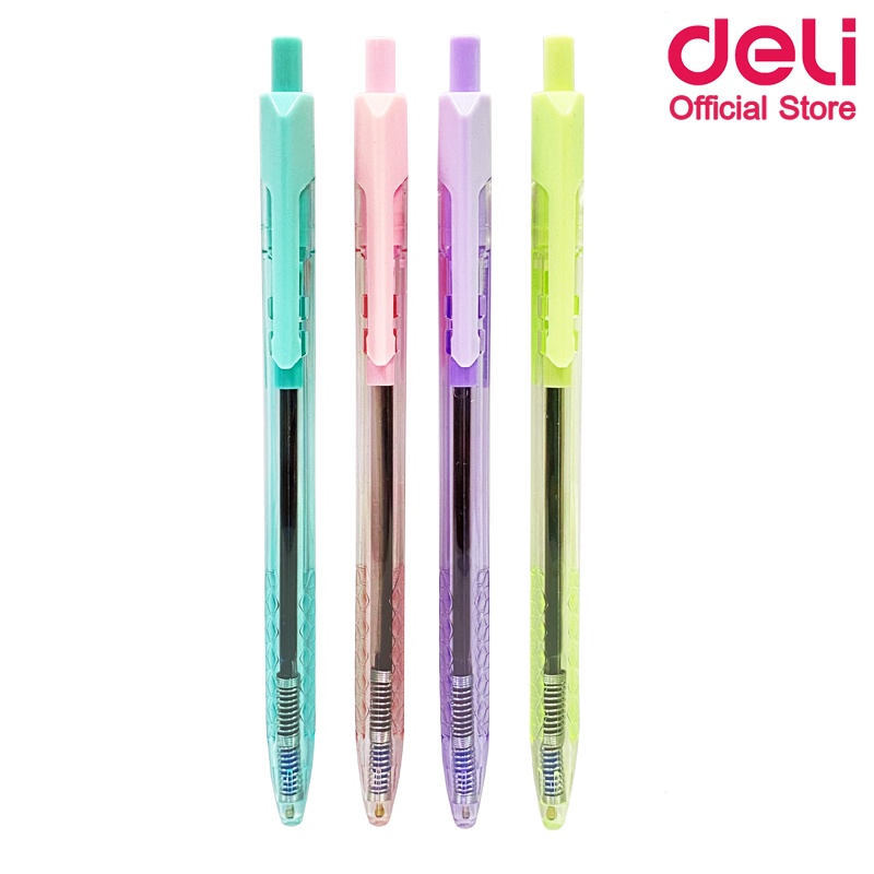 deli-q34-ball-point-pen-ปากกาลูกลื่น-หมึกน้ำเงิน-เส้น-0-5mm-คละสี-4-แท่ง-สุดค้ม-ปากกา-เครื่องเขียน-อุปกรณ์การเรียน-school