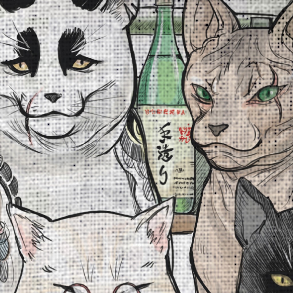 neko-family-canvas-fabric-no-frame-ผ้าแคนวาส-พิมพ์ลาย-ครอบครัวแมวยากูซ่า-ไม่มีกรอบขนาด-34-5x48-5-ซม