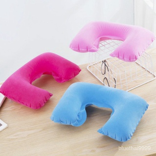 【บลูไดมอนด์】Outdoor Portable Pillow Travel Inflatable Protection Neck Trip U-shaped PVC Flocking Air Pillow Travel Acces