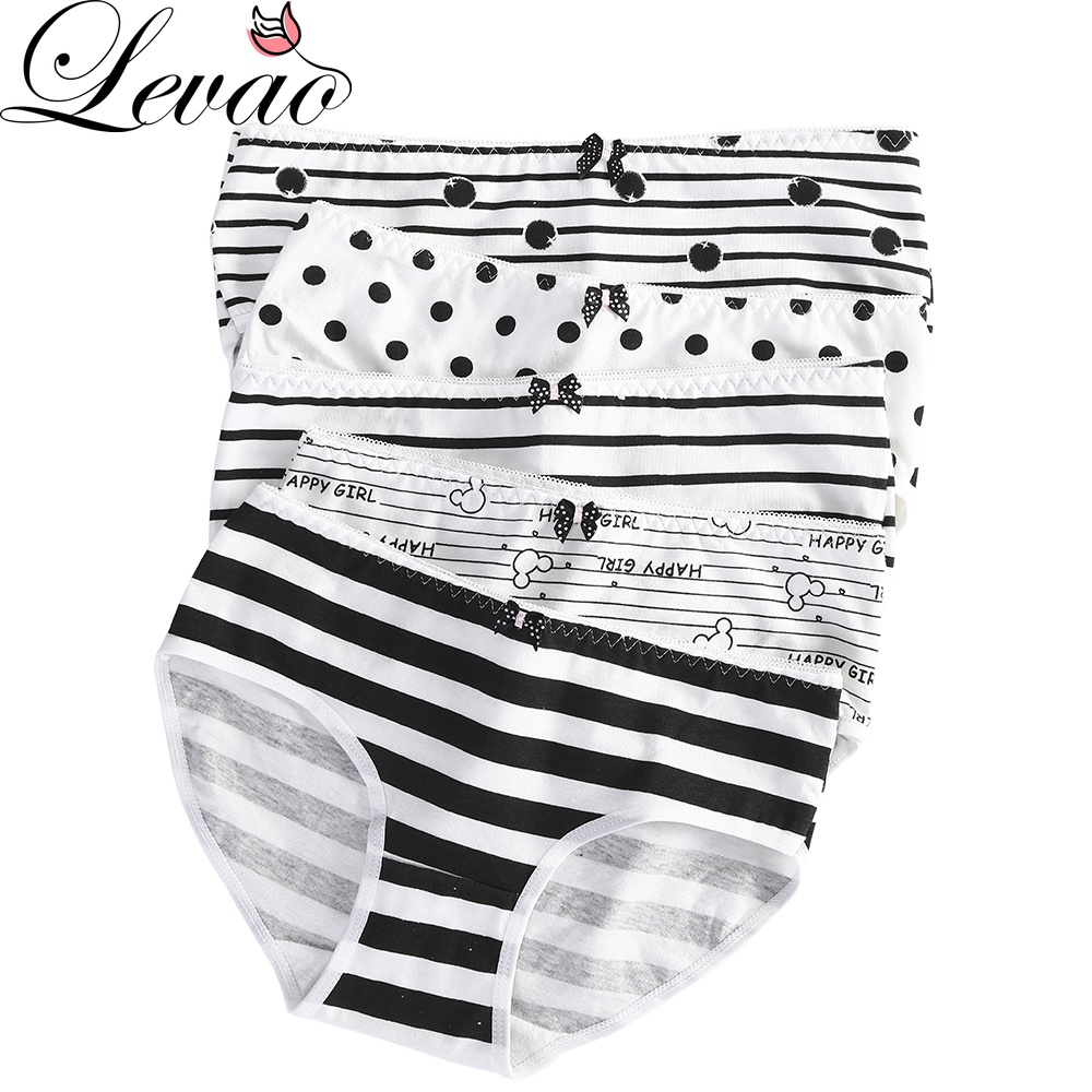 LEVAO Panty for Women Mid Waist Stripe Cotton Panties Girls Pure Cotton  Underwear Plus Size Girl Lingerie Student