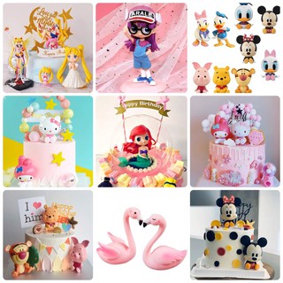 ตุ๊กตาฟิกเกอร์ Disney Minnie Mickey Cartoon Birthday ขนาดเล็กสําหรับตกแต่งเค้กวันเกิด