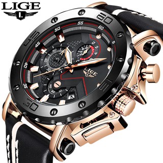 สินค้า LIGE นาฬิกาข้อมือควอตซ์สายหนังกันน้ำสำหรับผู้ชาย