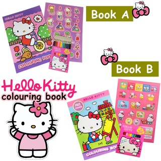 สมุดระบายสี พร้อมดินสอสี 12 สี และสติกเกอร์ ลาย Hello Kitty Buku Warna