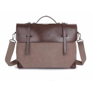 กระเป๋าสะพายข้าง วินเทจ Casual Messenger Bag (สีน้ำตาลเข้ม)