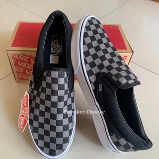 Vans Checkerboard Slip-On ตารางเทาดำ (พร้อมกล่อง) ✅ จ่ายเงินปลายทางได้