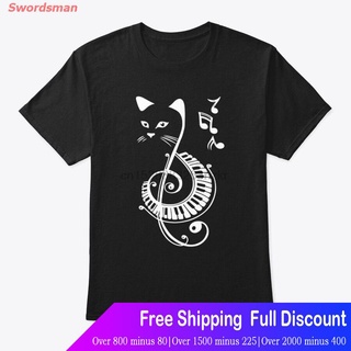 Swordsman เสื้อยืดกีฬา Men T Shirt Cat Piano Cat Music Instrument T Shirt T-Shirt Sports T-shirt