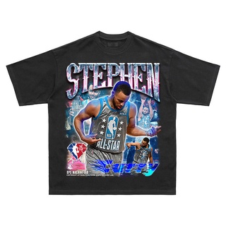 ผ้าฝ้าย 100%COTTONการพิมพ์ฝ้ายเสื้อยืดแขนสั้น ผ้าฝ้ายแท้ พิมพ์ลาย NBA Warriors Stephen Curry ทรงหลวม สไตล์ฮิปฮอป แฟชั่นว