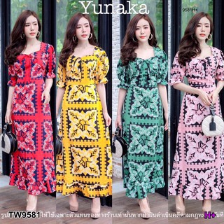 เดรสเว้าอกพิมพ์ลายกราฟฟิก TW9581