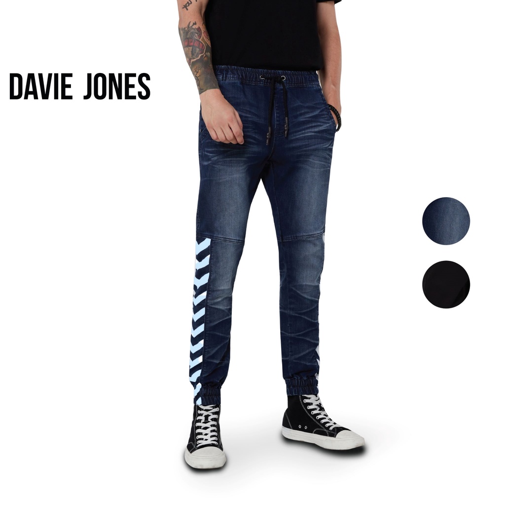davie-jones-กางเกงจ็อกเกอร์-เอวยางยืด-ขาจั๊ม-สีดำ-สีกรม-drawstring-joggers-in-black-navy-gp0131nv-bk