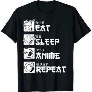 เสื้อยืดโอเวอร์ไซส์เสื้อยืด พิมพ์ลายการ์ตูนอนิเมะ Eat Sleep Repeat สไตล์ญี่ปุ่น เหมาะกับของขวัญS-3XL