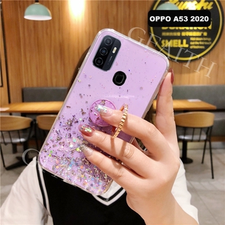 Ready เคสโทรศัพท์ OPPO A53 2020 Phone Case Luxury Transparent Ring Holder Star Bling Casing New Ins Selling Hot Solid Glitter Phone Cover