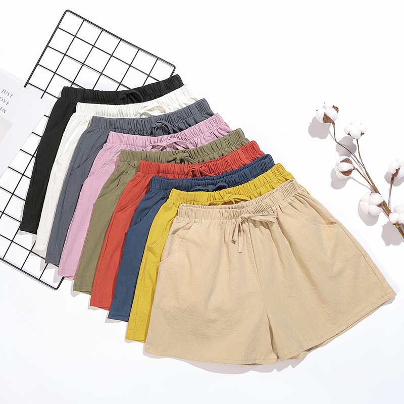 ภาพหน้าปกสินค้าS-010(พร้อมส่ง1-2วัน)  กางเกงขาสั้นผ้าลินินสไตล์ญี่ปุ่น มีให้เลือก10สี