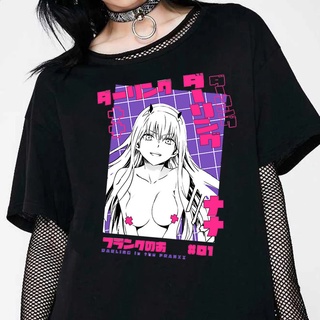 เสื้อยืดวินเทจเสื้อยืดคอกลม แขนสั้น พิมพ์ลายแอนิเมชั่น darling in the franxx 02 ยอดนิยม แฟชั่นฤดูร้อน สําหรับนักเรียนS-5