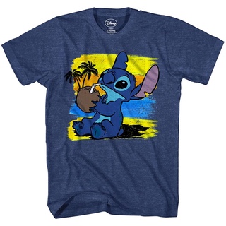 เสื้อยืดผ้าฝ้ายพรีเมี่ยม เสื้อยืด พิมพ์ลาย Disney Lilo and Stitch Coconut Beach