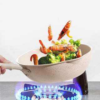 ▧♠Nonstick Wok Pans With Ears With Cover Cooking Pots Cauldron Saucepan Gas Stove Wok Skillet Non-stick Steak Pancake Fo