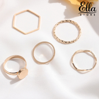 Ella แหวนอัลลอยสีทองสําหรับผู้หญิง 5 ชิ้น / ชุด