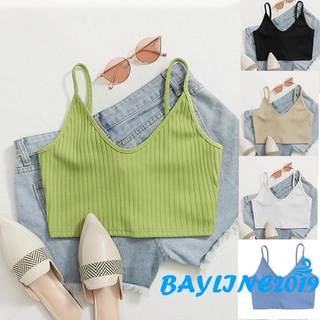 Bay- เสื้อครอปท็อป คอวี สายสปาเก็ตตี้ เปิดหลัง สีพื้น แฟชั่นฤดูร้อน สําหรับผู้หญิง 5 สี