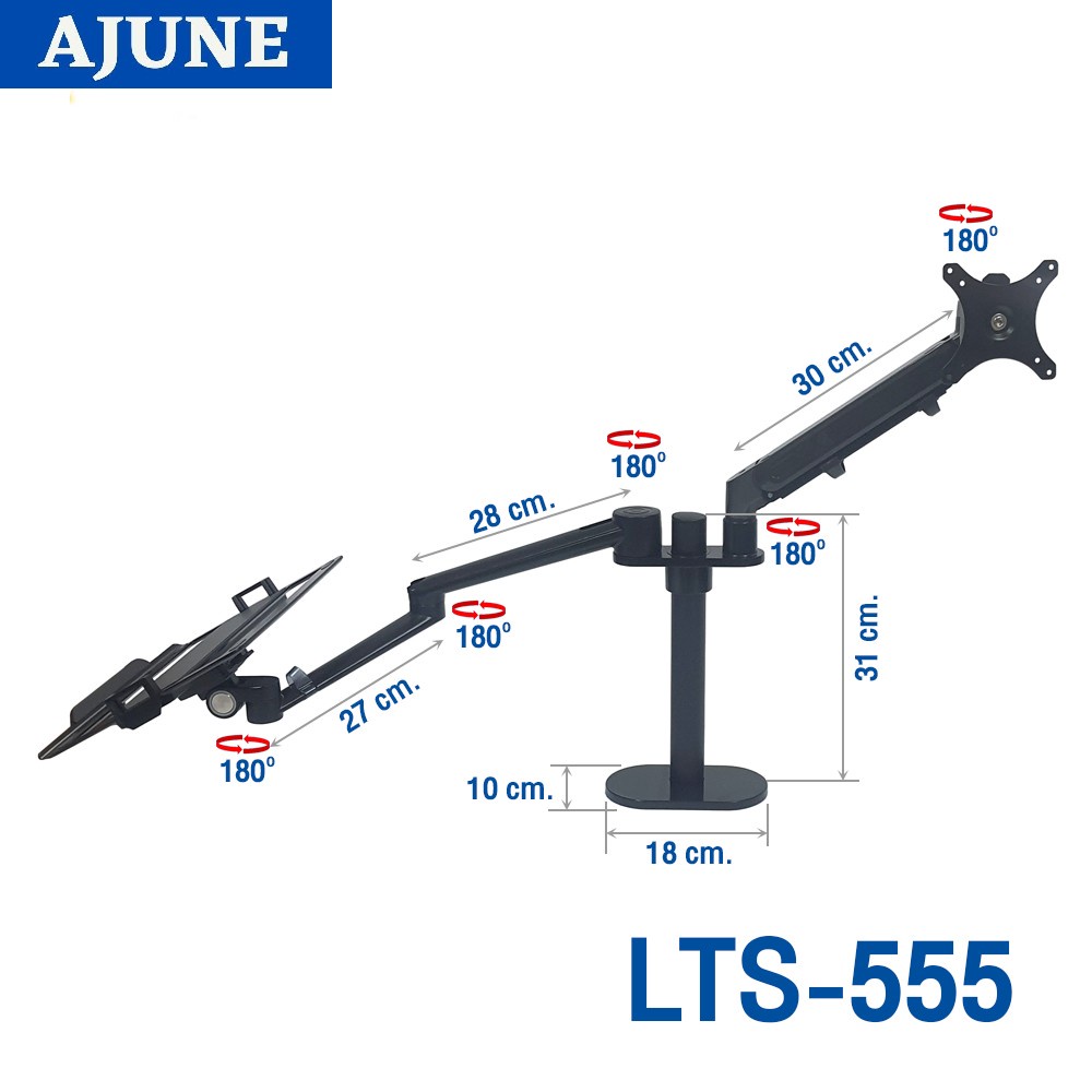 ajuneขาตั้งจอมอนิเตอร์-โน๊ตบุ๊ค-แบบยึดขอบโต๊ะ-รุ่น-lts-555b-high-quality-มี-2-แขน-แขน-gas-spring-1-แขน-สีดำ