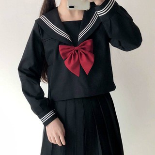 ชุดนักเรียนญี่ปุ่น ของแท้ญี่ปุ่น JK เครื่องแบบออร์โธดอกซ์สีดำสามชุดกะลาสีนักเรียนหญิงกระโปรงเกาหลีสไตล์ชุดนักเรียนชุดกระ