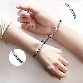 2Pcs Creative Mountain Ocean Couple Magnetic Bracelets Adjustable Mutual Attraction Braided Rope Bracelet for Valentines Day