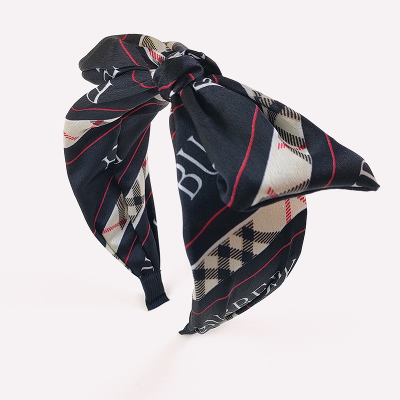 Korean retro Plaid rabbit ear hair hoop simple fabric letter bow ...