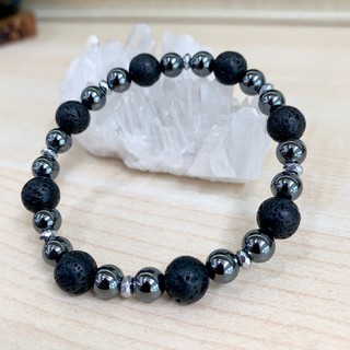 กำไลข้อมือ ลาวา เฮมาไทด์ Lava , Hematite (เสริมดวง ลบพลังด้านลบ)