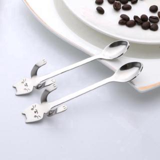 Cute 3D Cat Stainless Steel Ice Cream Cocktail Teaspoons Coffee Soup Tea Spoons