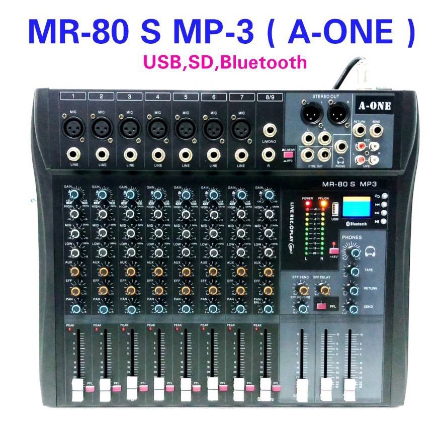 สเตอริโอ-มิกเซอร์8ช่อง-bluetooth-usb-mp-3-เอ็ฟเฟ็คแท้-a-one-mr-80