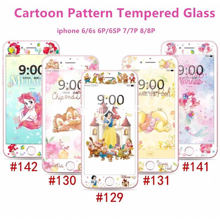 Fashion Snow White Cartoon Pattern Soft Edge Tempered Glass iphone 6 6s 6plus 7 8 7plus 8plus Film Full Screen Protector