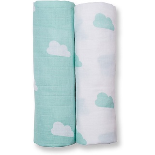 Lulujo ผ้าอ้อมมัสลินคอตตอน 2 Pack Cotton Muslin Swaddles ลาย Aqua Swaddles