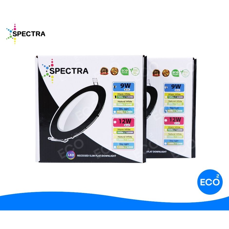 spectra-โคมไฟดาวน์ไลท์-ขอบสีดำ-led-downlight-ขนาด-9w-4-แสงสีเหลือง-3500k-แสงสีขาว-6500k-ใช้งานไฟบ้าน-ac220v-240v