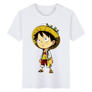 คอลูกเรือเสื้อยืดคอกลมOne Piece Luffy อะนิเมะเสื้อผ้าเสื้อยืดแขนสั้นผู้ชายลำลองสบายผ้าฝ้ายแท้