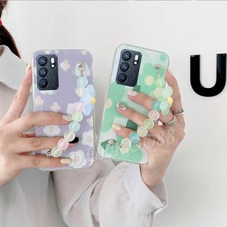 2021 New เคสโทรศัพท์ OPPO Reno6 5G / Reno6 Z 5G / Reno5 / Reno5 Pro / Reno4 / Reno4 Pro Casing Crystal Bracelet Small fresh flowers Transparent Cover Shockproof Phone Case for Reno 6 6Z 5G เคส