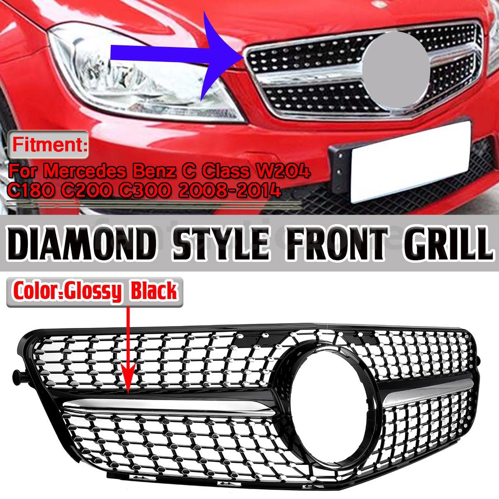 กระจังหน้ารถยนต์-สีดํา-อุปกรณ์เสริม-สําหรับ-mercedes-benz-c-class-w204-08-14-diamond-grille-c180-c200-c300