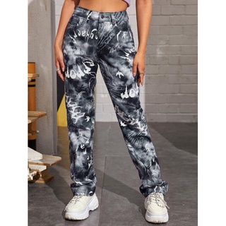 SHEIN [Ct.39 ] Black and white print custom jeans