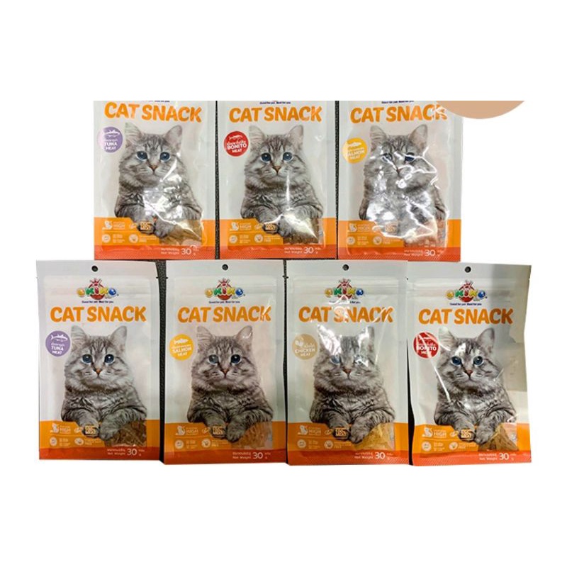 ภาพหน้าปกสินค้าขนมแมว Okiko Cat สำหรับแมว 3 เดือนขึ้นไป ขนาด 30 g