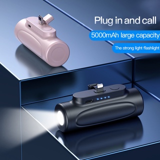 พาวเวอร์แบงค์ 5000Mah ขนาดเล็ก พร้อมไฟฉาย USB-Type C Lightning สําหรับ IPhone Samsung Huawei Xiaomi