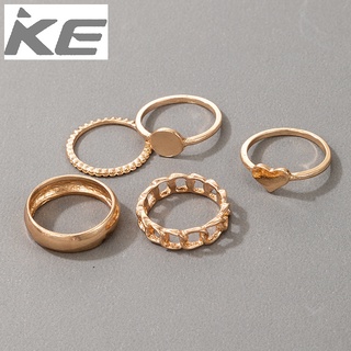 Chain Ring Women Geometric Heart Circle Gold  Ring Set 5 Piece Set for girls for women low pri