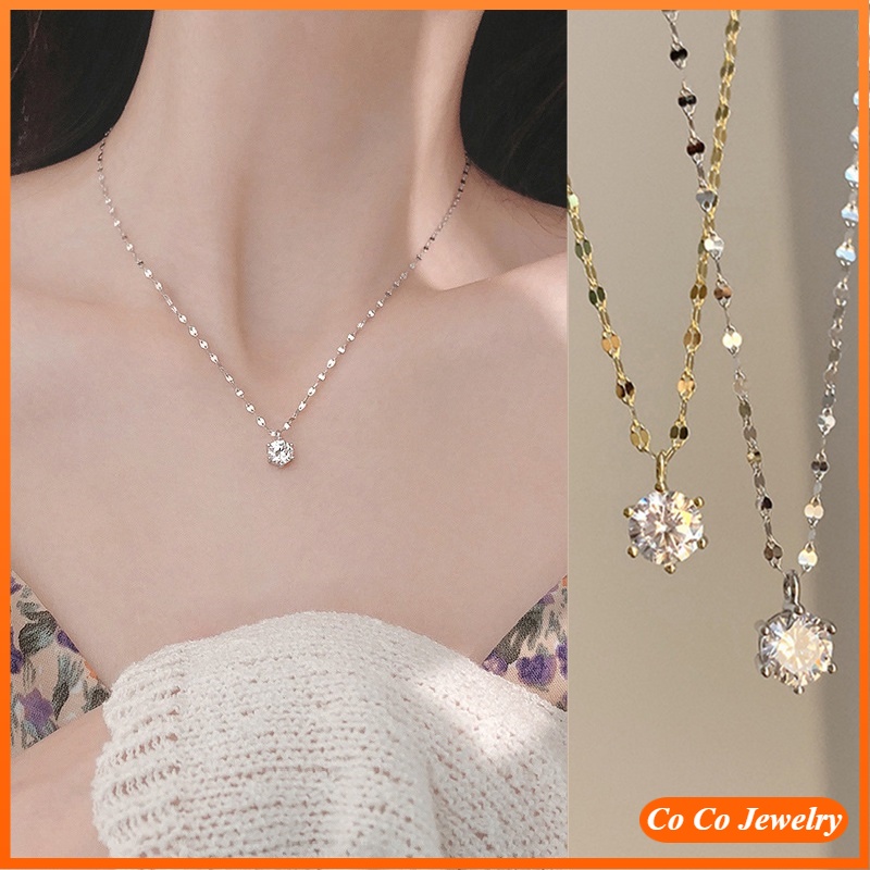 ภาพหน้าปกสินค้าJapan and South Korea Simple Temperament Trend Single Diamond Pendant Necklace Female Clavicle Chain 2021 New Ins Fashion Accessories Jewelry Gift