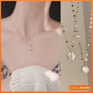 สินค้า Japan and South Korea Simple Temperament Trend Single Diamond Pendant Necklace Female Clavicle Chain 2021 New Ins Fashion Accessories Jewelry Gift