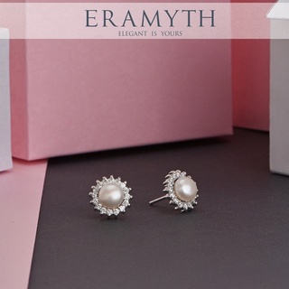 Eramyth Jewelry ต่างหูเงินแท้ ฝังเพชรสวิลCZ รอบวง และประดับด้วยมุกน้ำจืด คัดเกรด SLE-0030