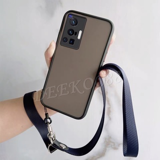 เคสโทรศัพท์ VIVO X70 X60 X50 Pro Casing with Hand Strap and Neck Rope Camera Lens Protection Luxury Transparent Matte PC Back Cover เคส VivoX70 VivoX70Pro Phone Case