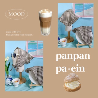 panpan.paein | ผ้าโพกผมสามเหลี่ยม สีน้ำตาลลายสก้อต ผืนใหญ่ ผ้า tc