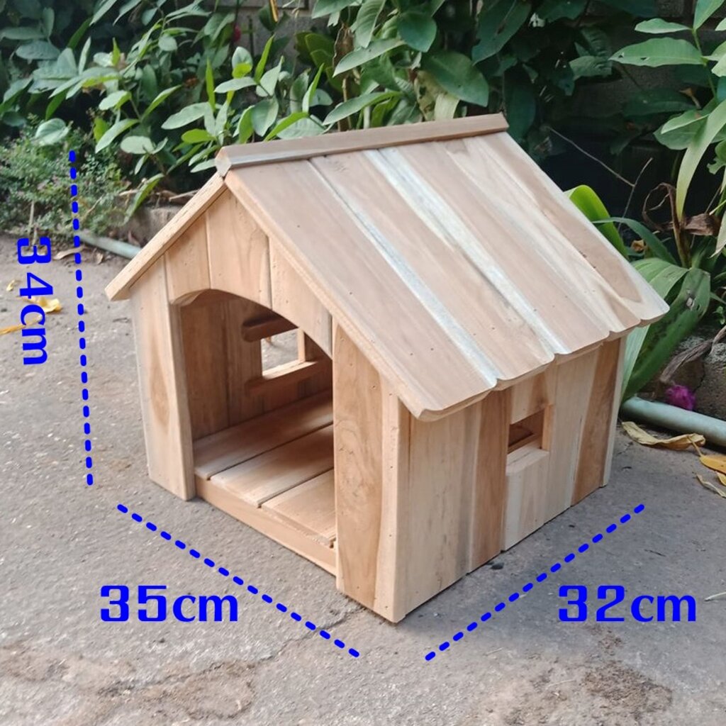 บ้านแมว-เล็ก-ขนาด-32x35x34cm-บ้านกระต่าย-ทำจากไม้สัก-ธรรมชาติ-แข็งแรง-ทนทาน-สีไม้ดิบธรรมชาติไม่ทำสี