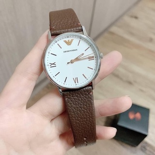 (ผ่อน0%) นาฬิกาชาย AR11173 Emporio Armani Kappa Quartz White Dial Mens Watch หน้าปัดกลม 41 มม. สายหนังแท้ สีน้ำตาล