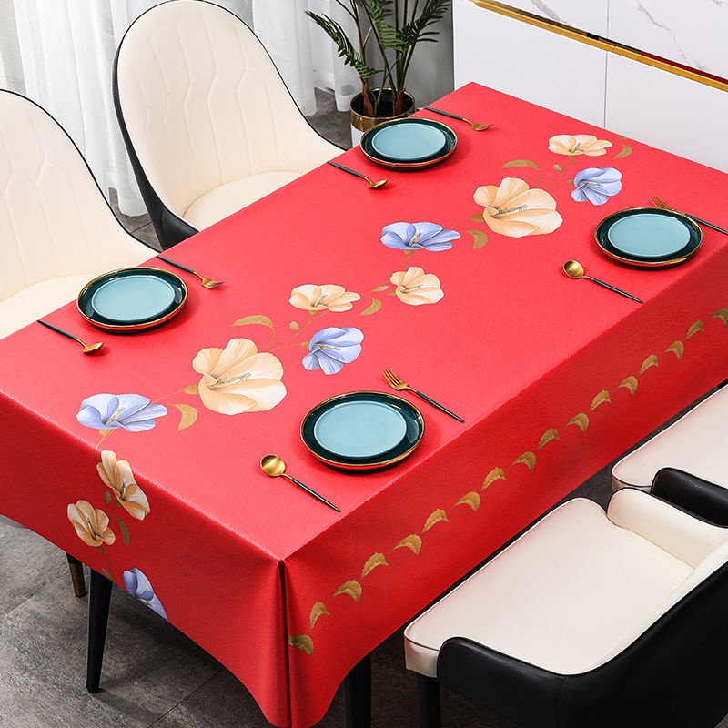 ผ้าปูโต๊ะจีนสีแดง-กันน้ำ-กันน้ำมัน-สวยมาก