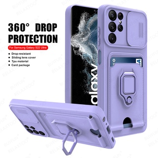 For Samsung S22 Ultra Case Camera Shockproof Cover For SamsungS22 Plus S22 Car Magnetic Holder Stand Card Wallet Fundas