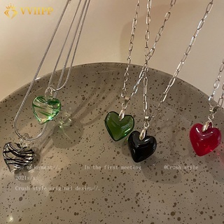 ภาพหน้าปกสินค้าColorful Gem Pendant Necklace Simple Heart Chain Choker for Women Accessories Jewelry Gift ที่เกี่ยวข้อง